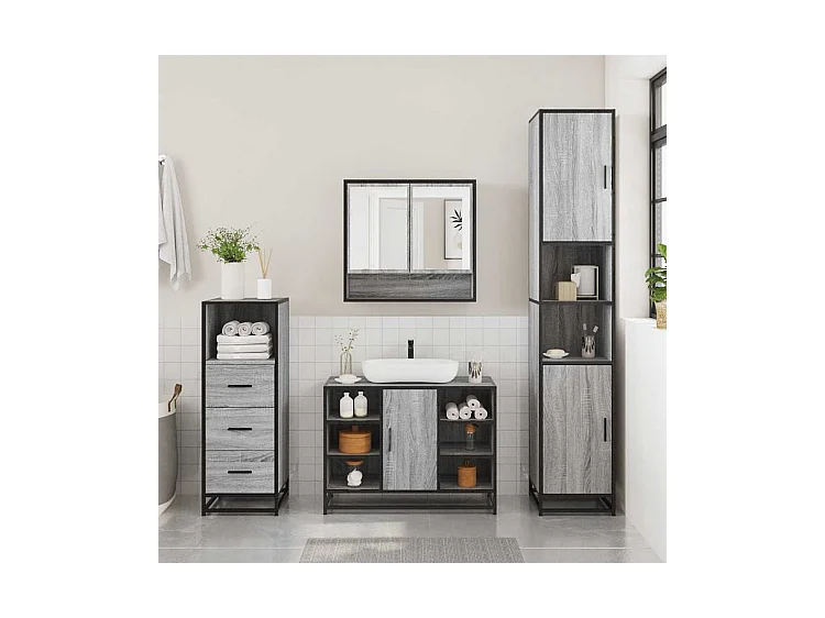 Ensemble de meubles de salle de bain 3 pcs Sonoma gris