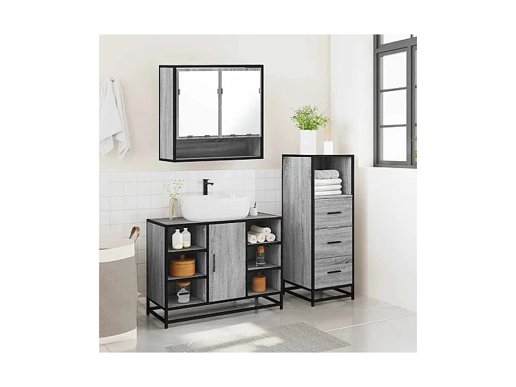Ensemble de meubles de salle de bain 3 pcs Sonoma gris