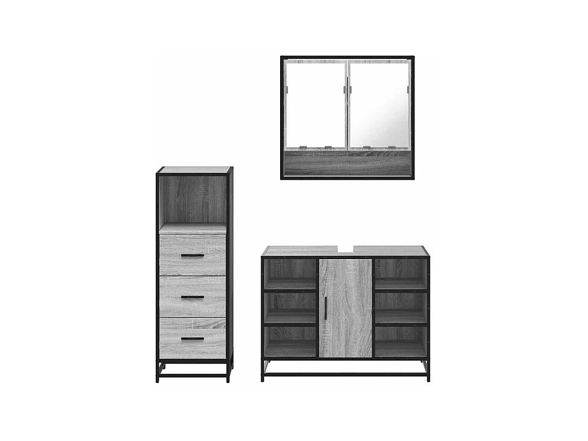 Ensemble de meubles de salle de bain 3 pcs Sonoma gris