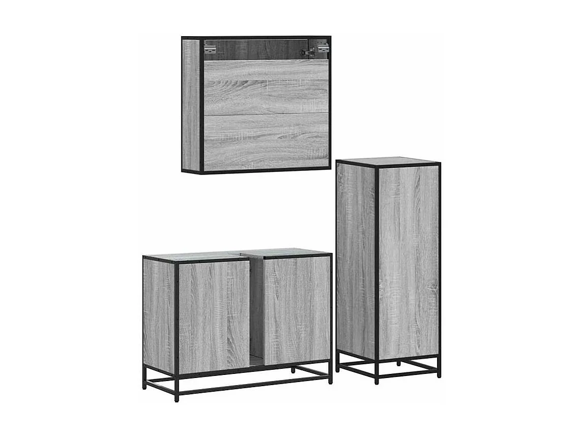Ensemble de meubles de salle de bain 3 pcs Sonoma gris