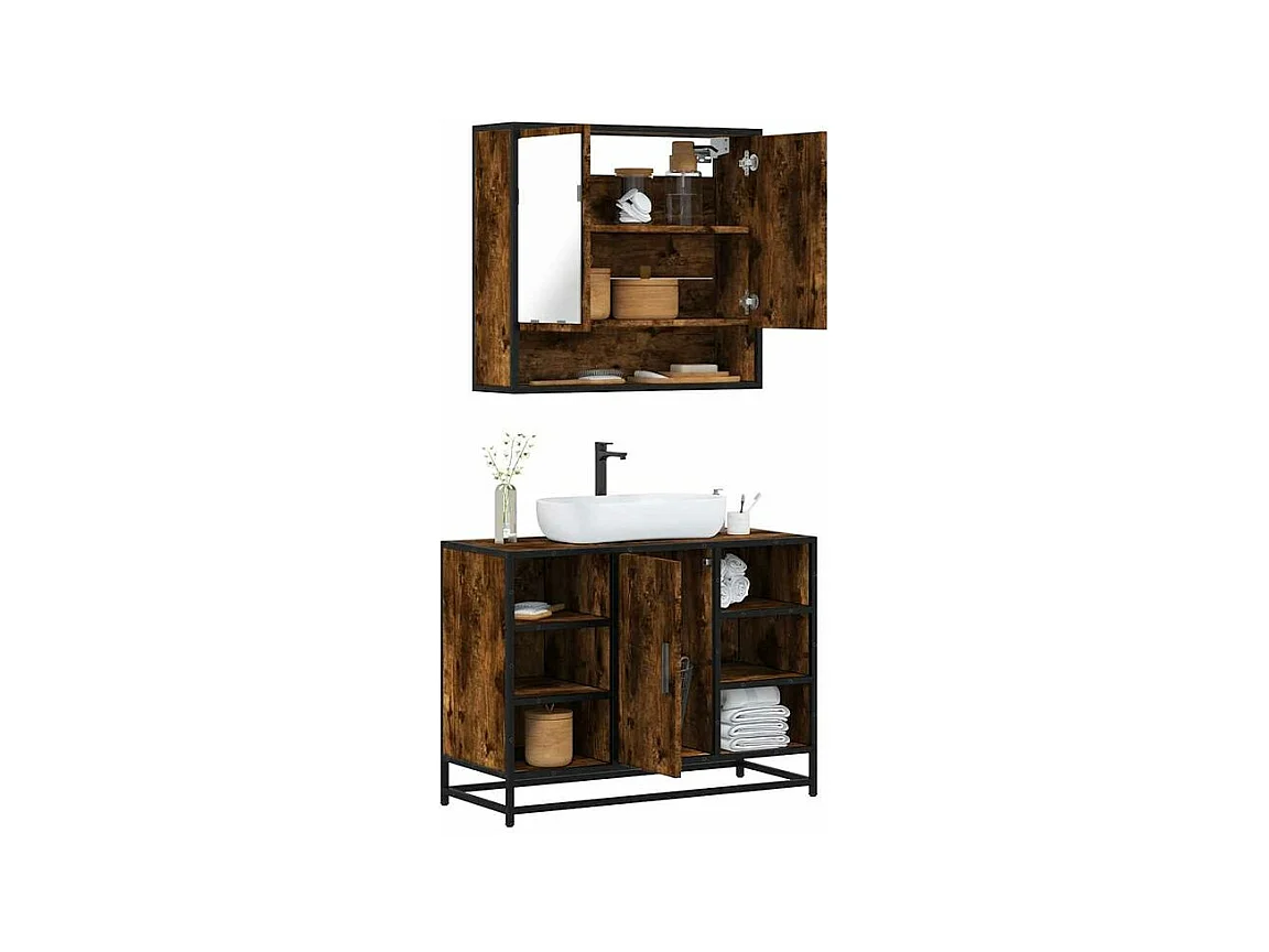 Ensemble de meubles de salle de bain 2 pcs Chêne fumé