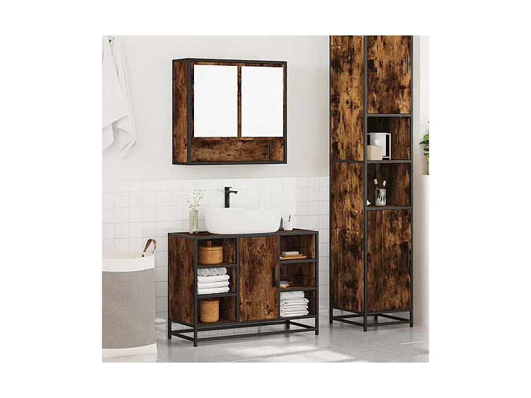 Ensemble de meubles de salle de bain 2 pcs Chêne fumé