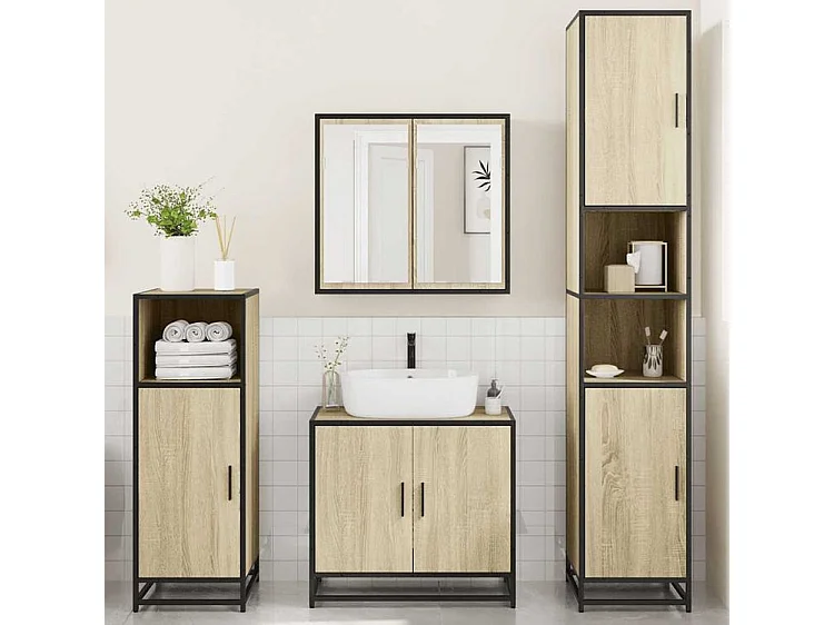 Ensemble de meubles de salle de bain 4 pcs chêne sonoma