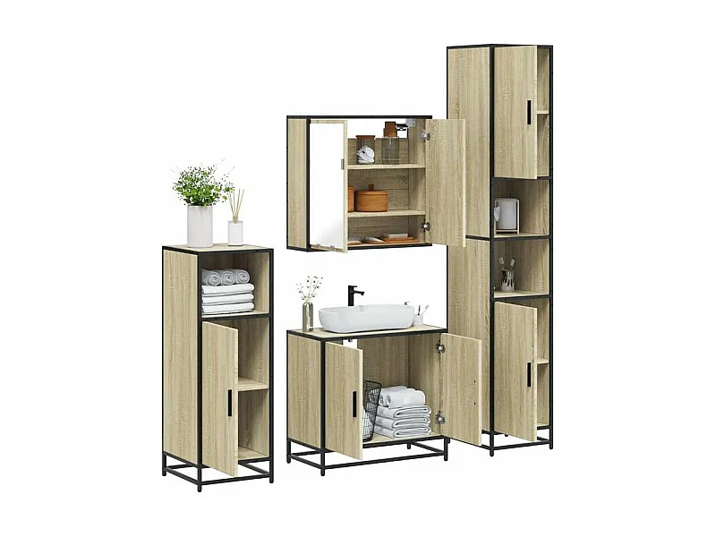 Ensemble de meubles de salle de bain 4 pcs chêne sonoma