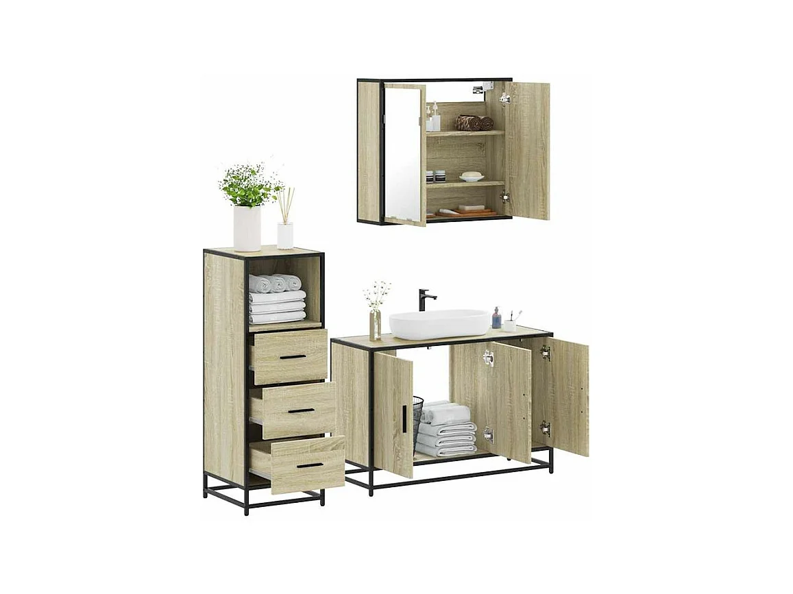 Ensemble de meubles de salle de bain 3 pcs chêne sonoma