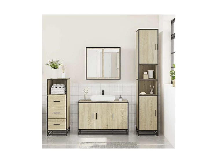 Ensemble de meubles de salle de bain 3 pcs chêne sonoma