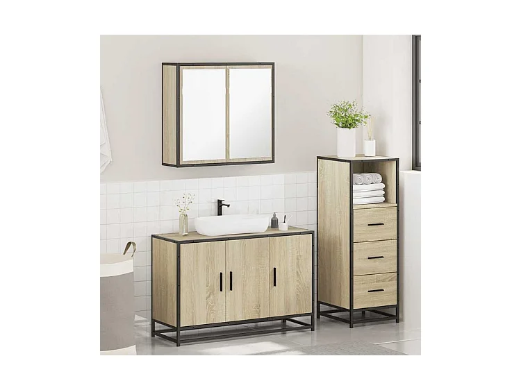 Ensemble de meubles de salle de bain 3 pcs chêne sonoma