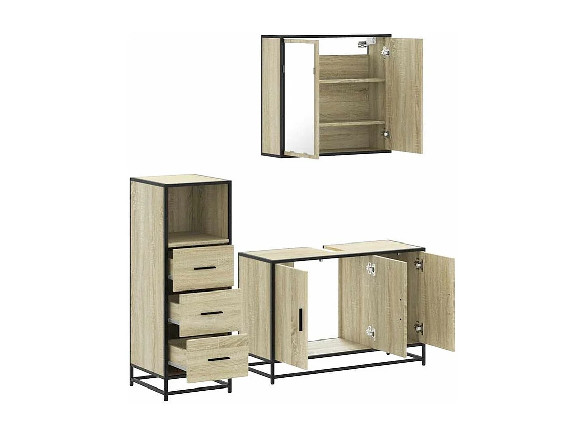 Ensemble de meubles de salle de bain 3 pcs chêne sonoma