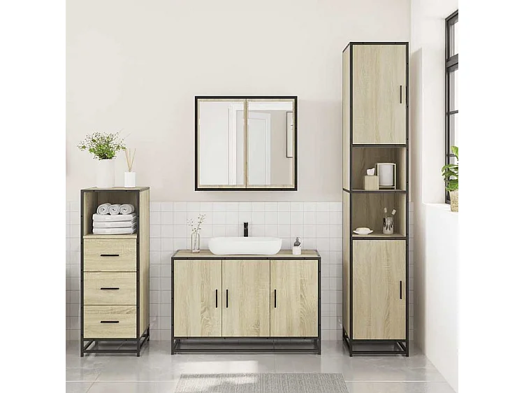 Ensemble de meubles de salle de bain 3 pcs chêne sonoma