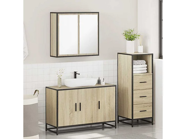 Ensemble de meubles de salle de bain 3 pcs chêne sonoma