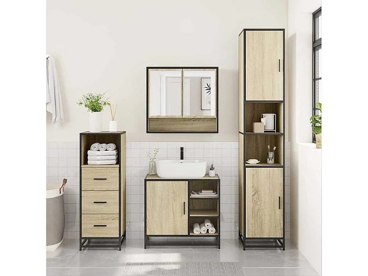 Ensemble de meubles de salle de bain 3 pcs chêne sonoma