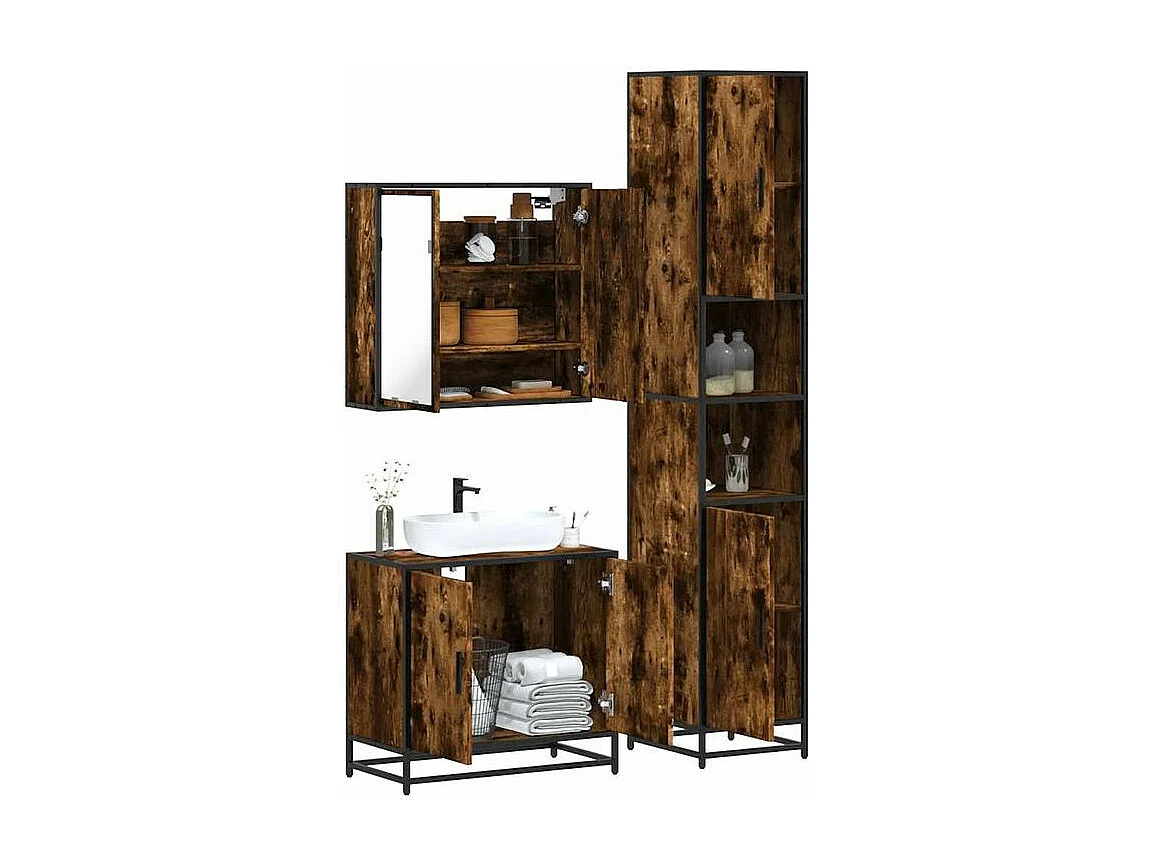Ensemble de meubles de salle de bain 3 pcs Chêne fumé