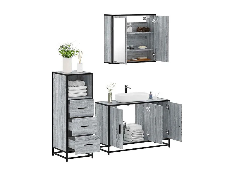 Ensemble de meubles de salle de bain 3 pcs Sonoma gris