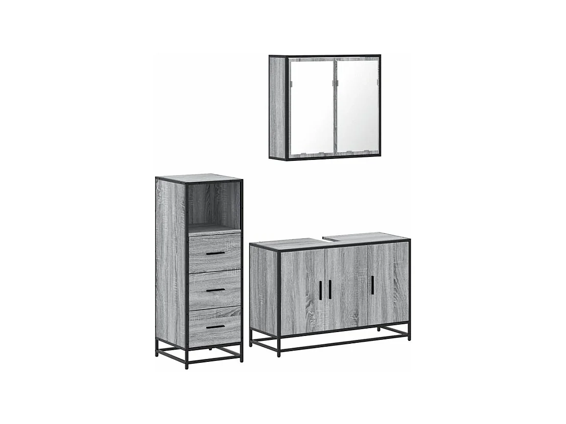Ensemble de meubles de salle de bain 3 pcs Sonoma gris