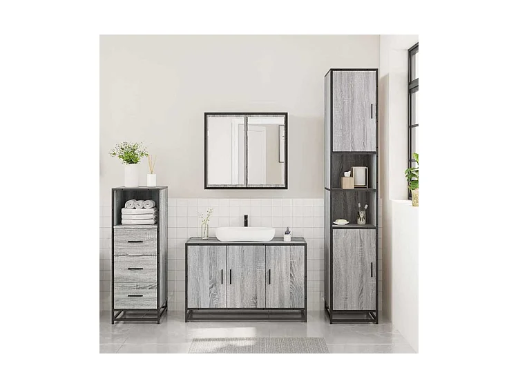 Ensemble de meubles de salle de bain 3 pcs Sonoma gris