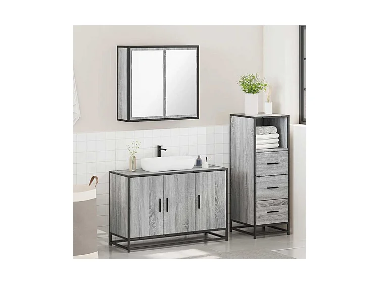 Ensemble de meubles de salle de bain 3 pcs Sonoma gris