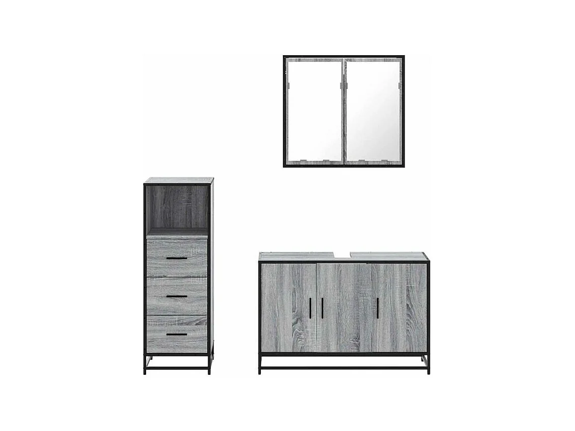 Ensemble de meubles de salle de bain 3 pcs Sonoma gris
