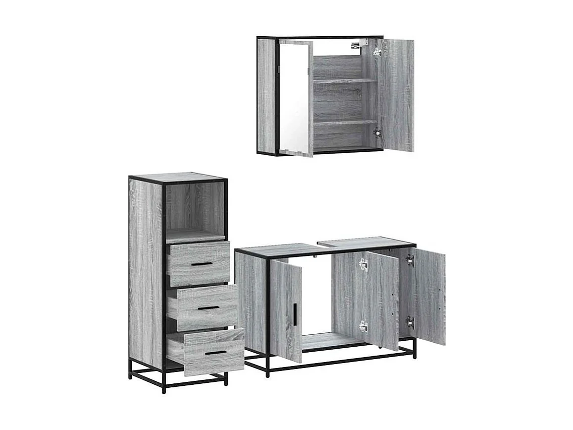 Ensemble de meubles de salle de bain 3 pcs Sonoma gris