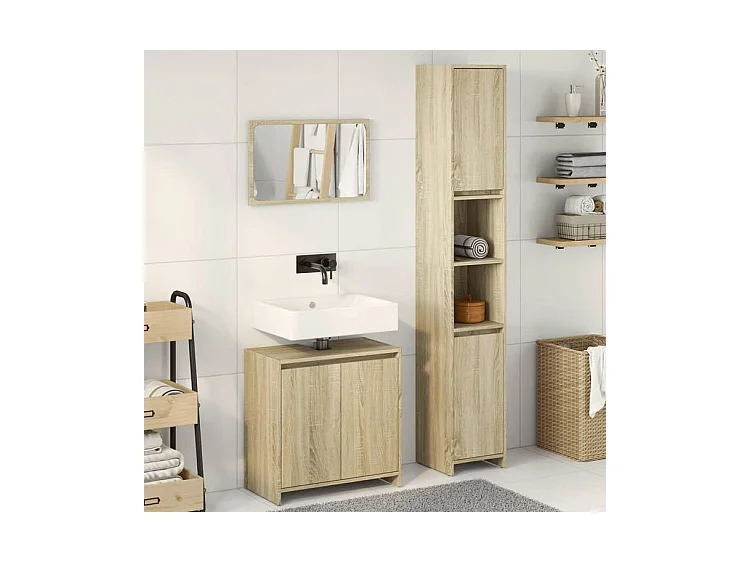 Ensemble de meubles de salle de bain 3 pcs chêne sonoma