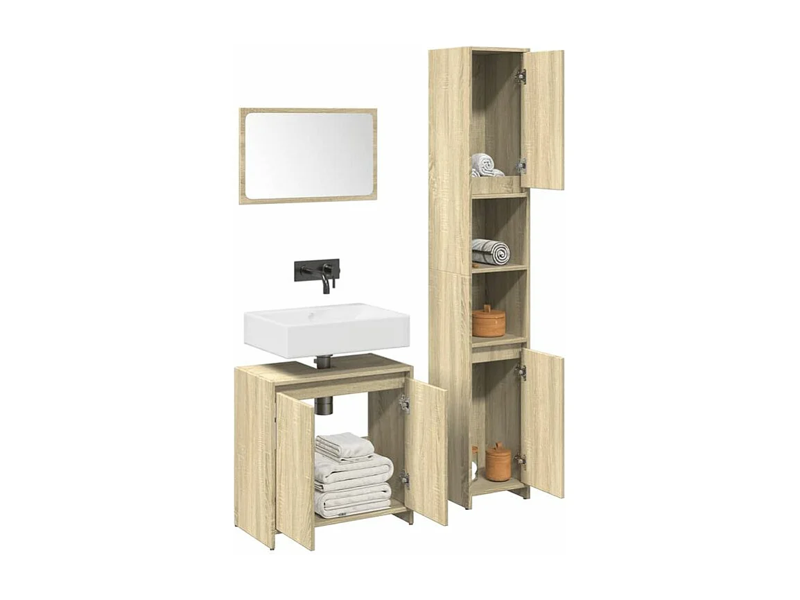 Ensemble de meubles de salle de bain 3 pcs chêne sonoma