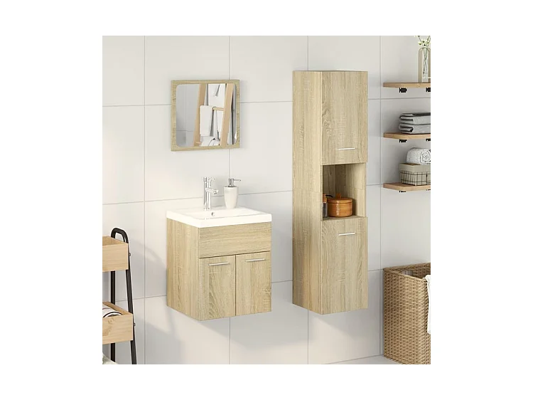 Ensemble de meubles de salle de bain 3 pcs chêne sonoma