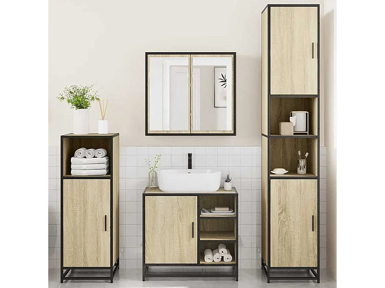 Ensemble de meubles de salle de bain 4 pcs chêne sonoma