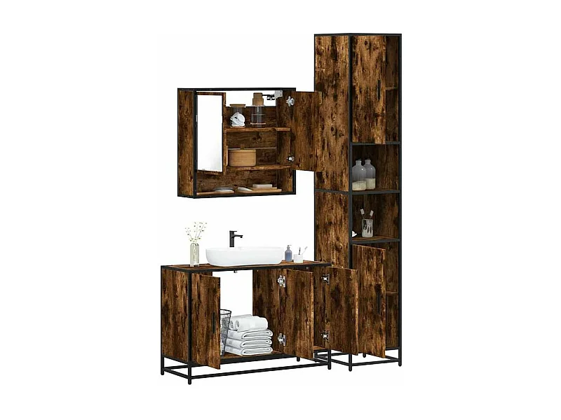 Ensemble de meubles de salle de bain 3 pcs Chêne fumé