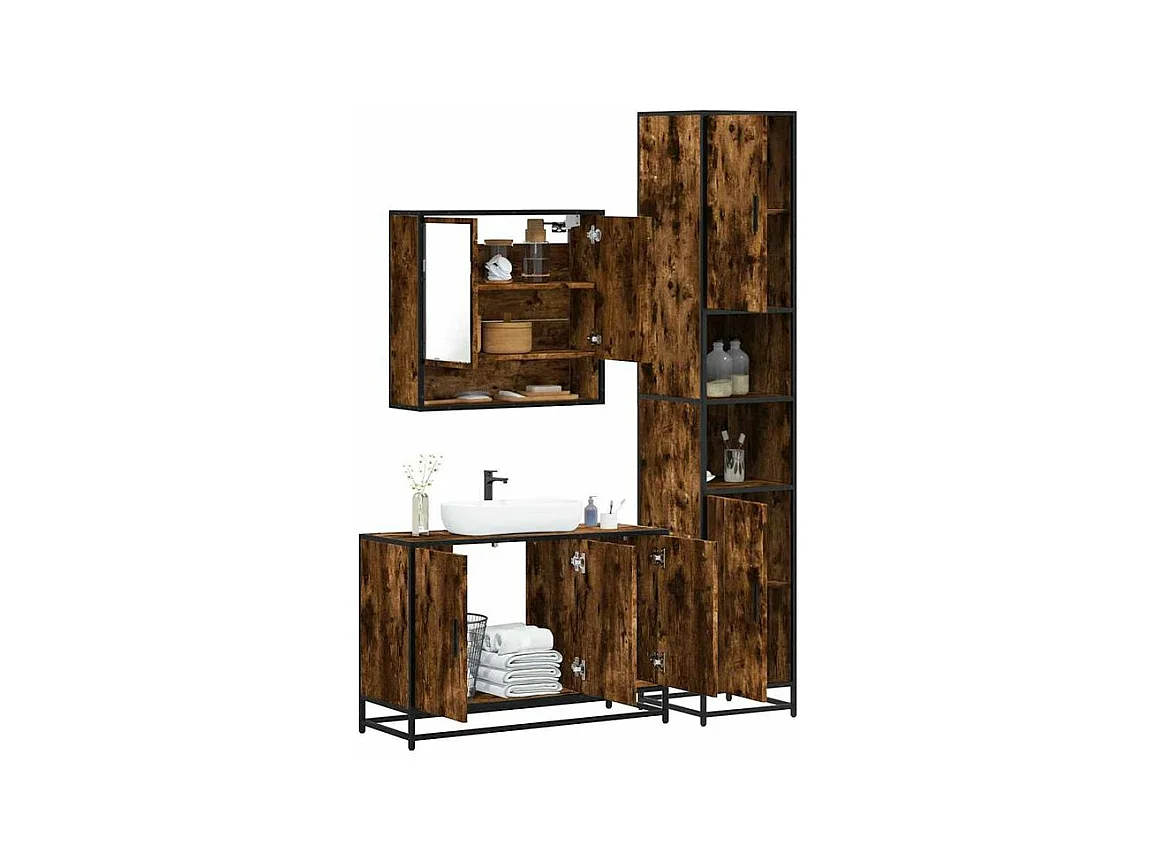 Ensemble de meubles de salle de bain 3 pcs Chêne fumé