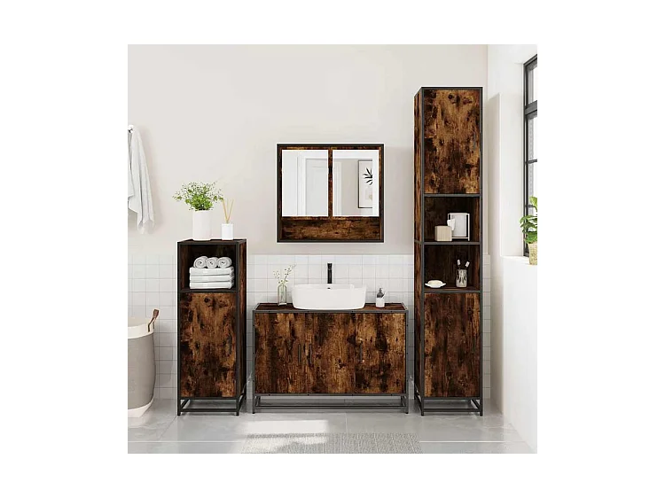 Ensemble de meubles de salle de bain 3 pcs Chêne fumé