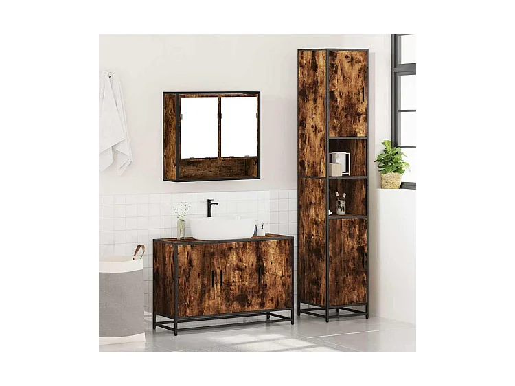 Ensemble de meubles de salle de bain 3 pcs Chêne fumé