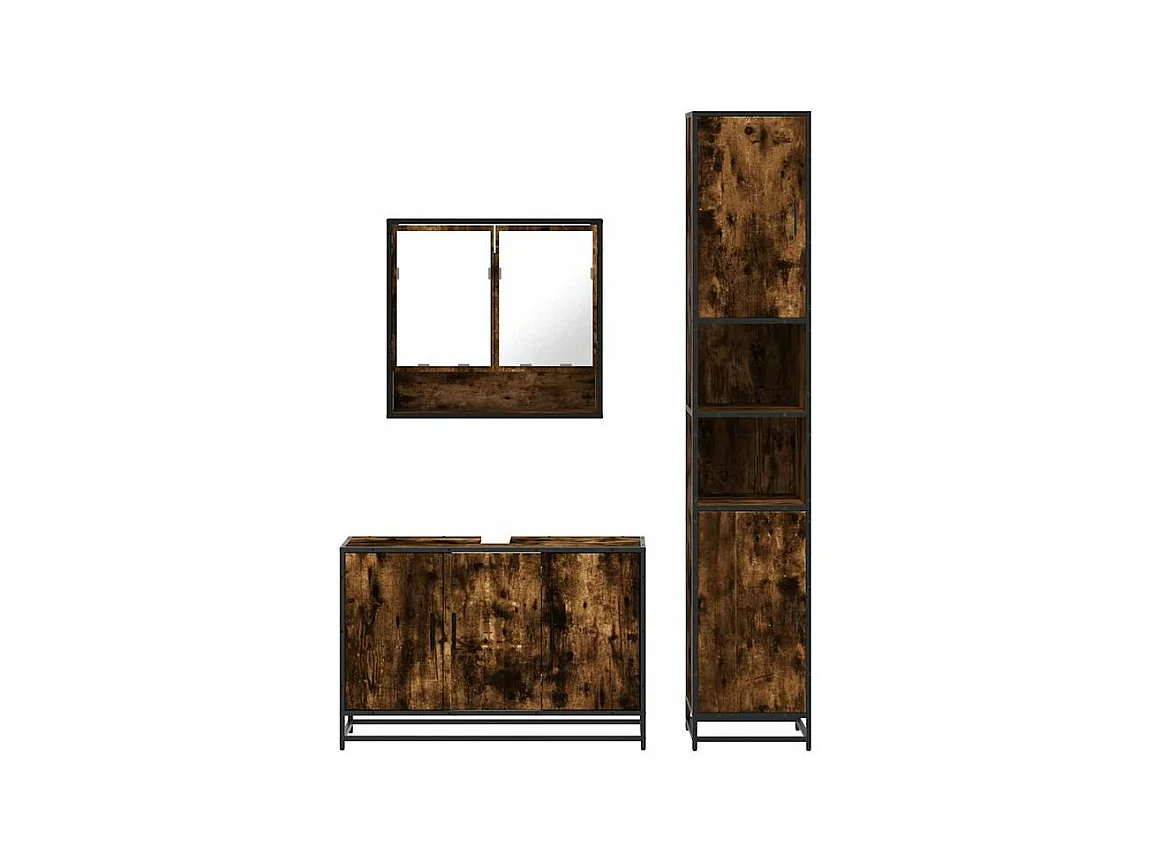 Ensemble de meubles de salle de bain 3 pcs Chêne fumé