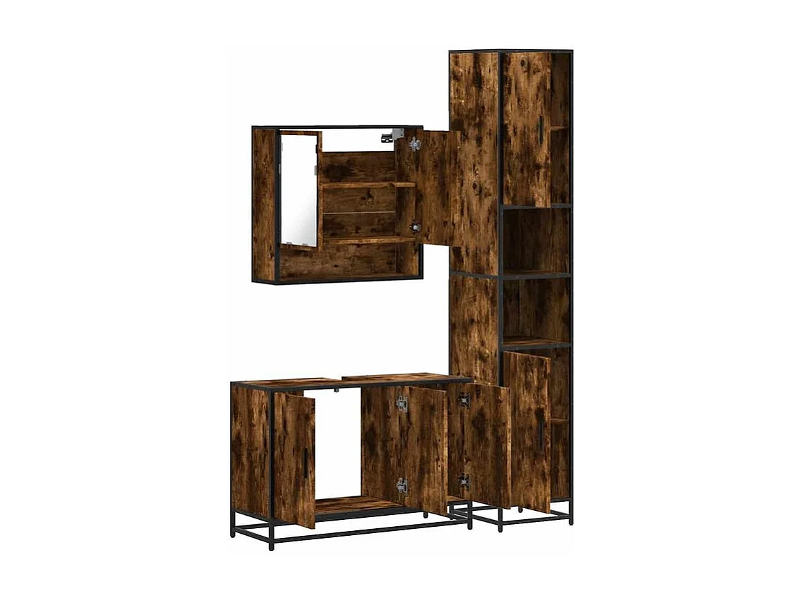 Ensemble de meubles de salle de bain 3 pcs Chêne fumé