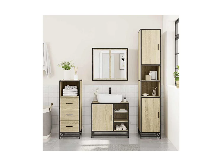Ensemble de meubles de salle de bain 3 pcs chêne sonoma