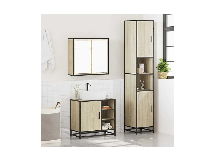 Ensemble de meubles de salle de bain 3 pcs chêne sonoma