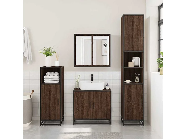 Armoire de lavabo de salle de bain chêne marron 65x33x60