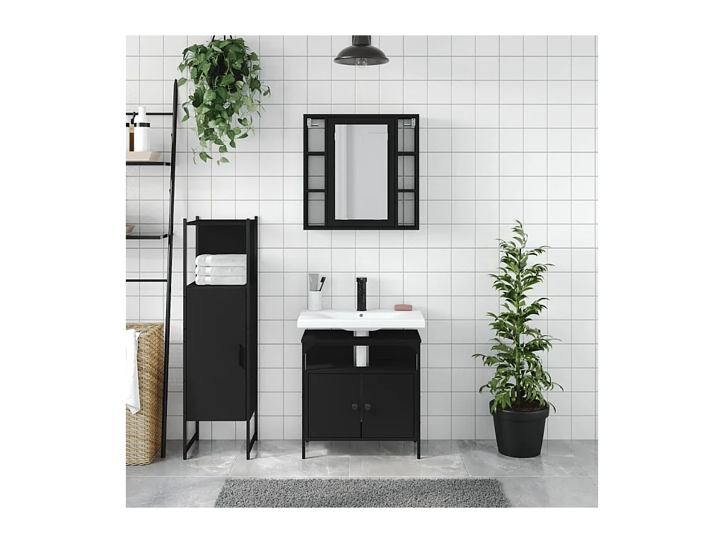Ensemble d'armoires salle de bain 3 pcs noir bois d'ingénierie