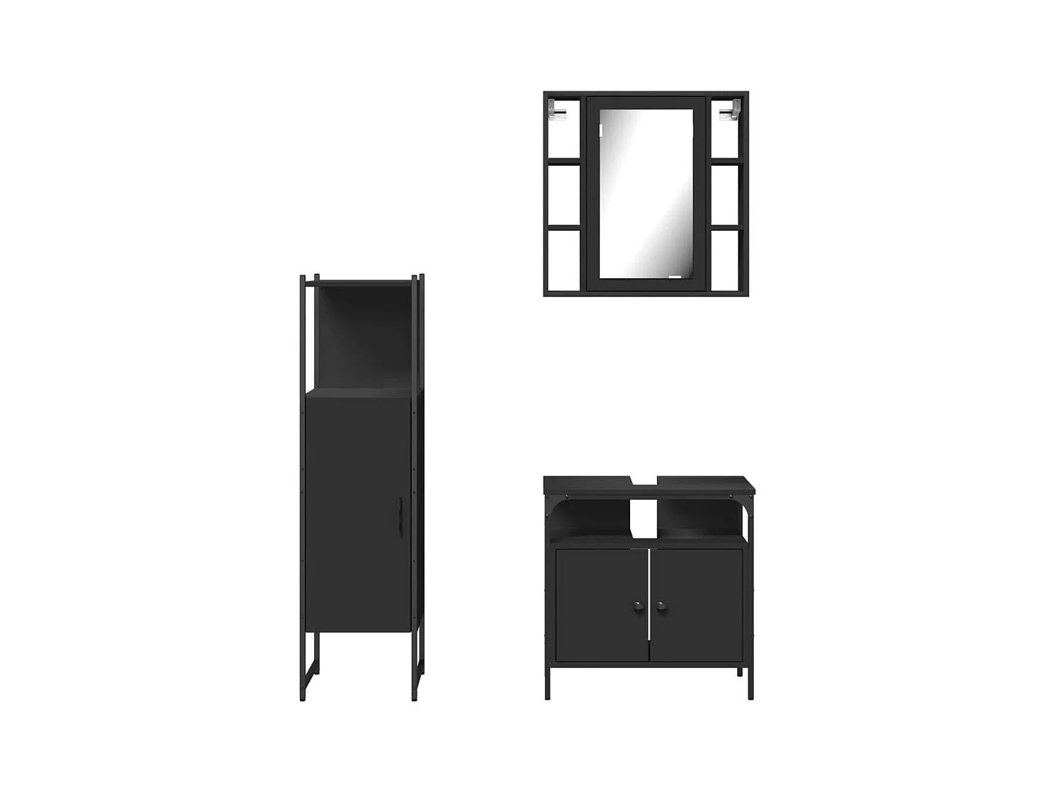 Ensemble d'armoires salle de bain 3 pcs noir bois d'ingénierie