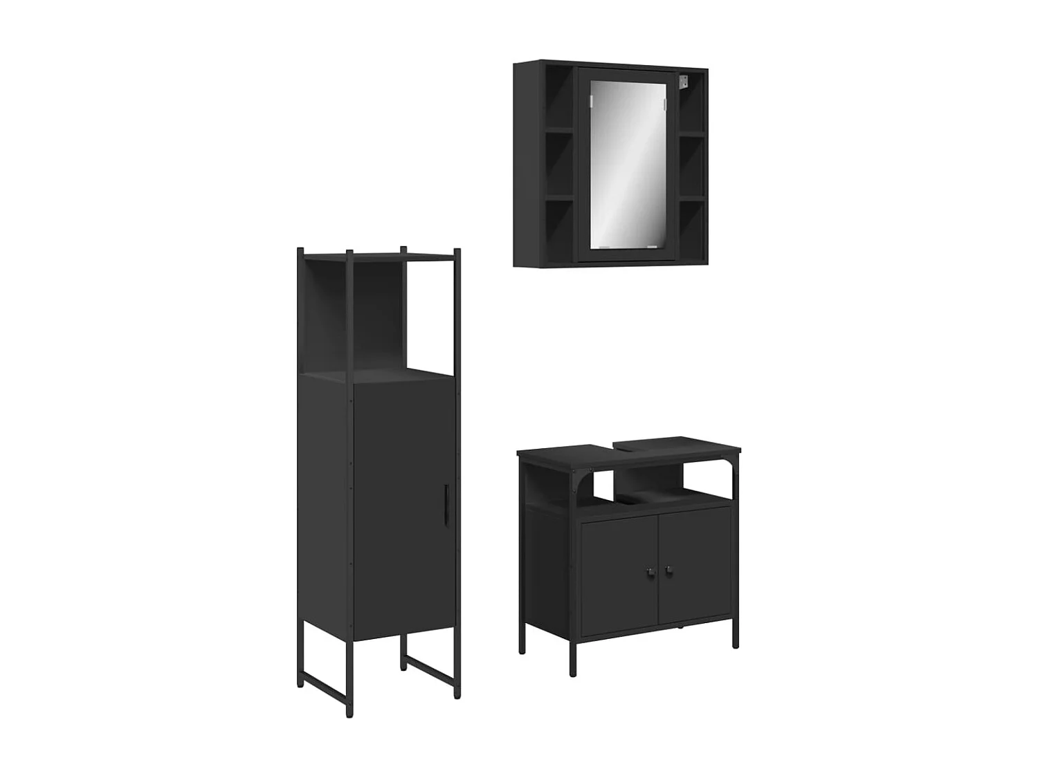 Ensemble d'armoires salle de bain 3 pcs noir bois d'ingénierie