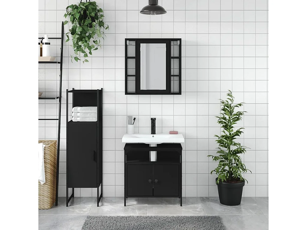 Ensemble d'armoires salle de bain 3 pcs noir bois d'ingénierie