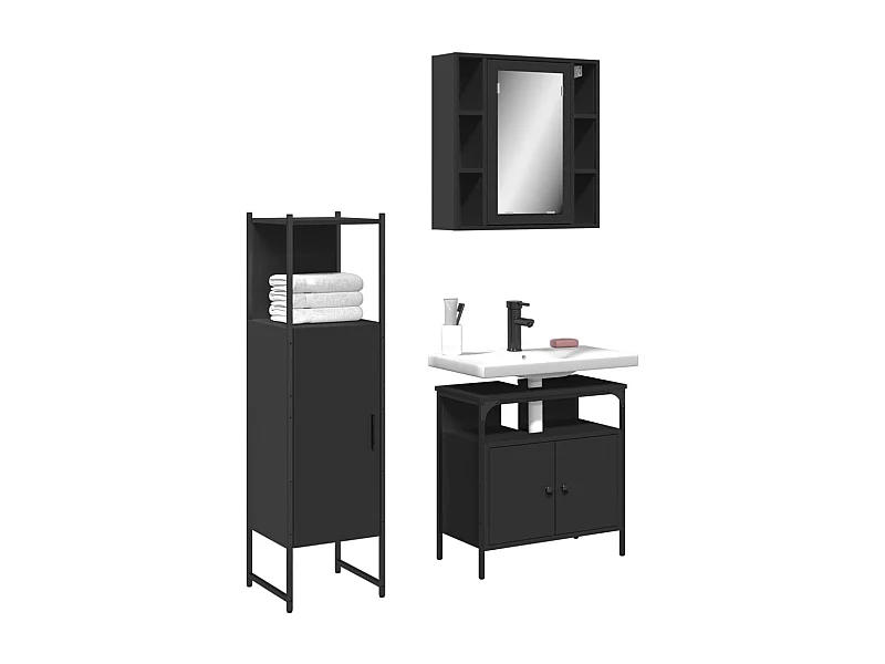 Ensemble d'armoires salle de bain 3 pcs noir bois d'ingénierie