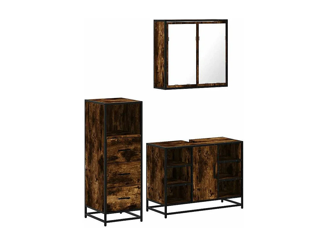 Ensemble de meubles de salle de bain 3 pcs Chêne fumé