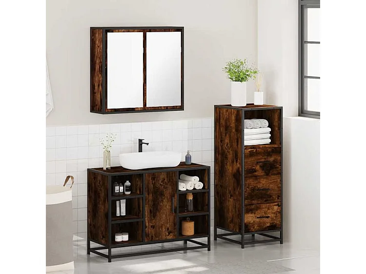 Ensemble de meubles de salle de bain 3 pcs Chêne fumé