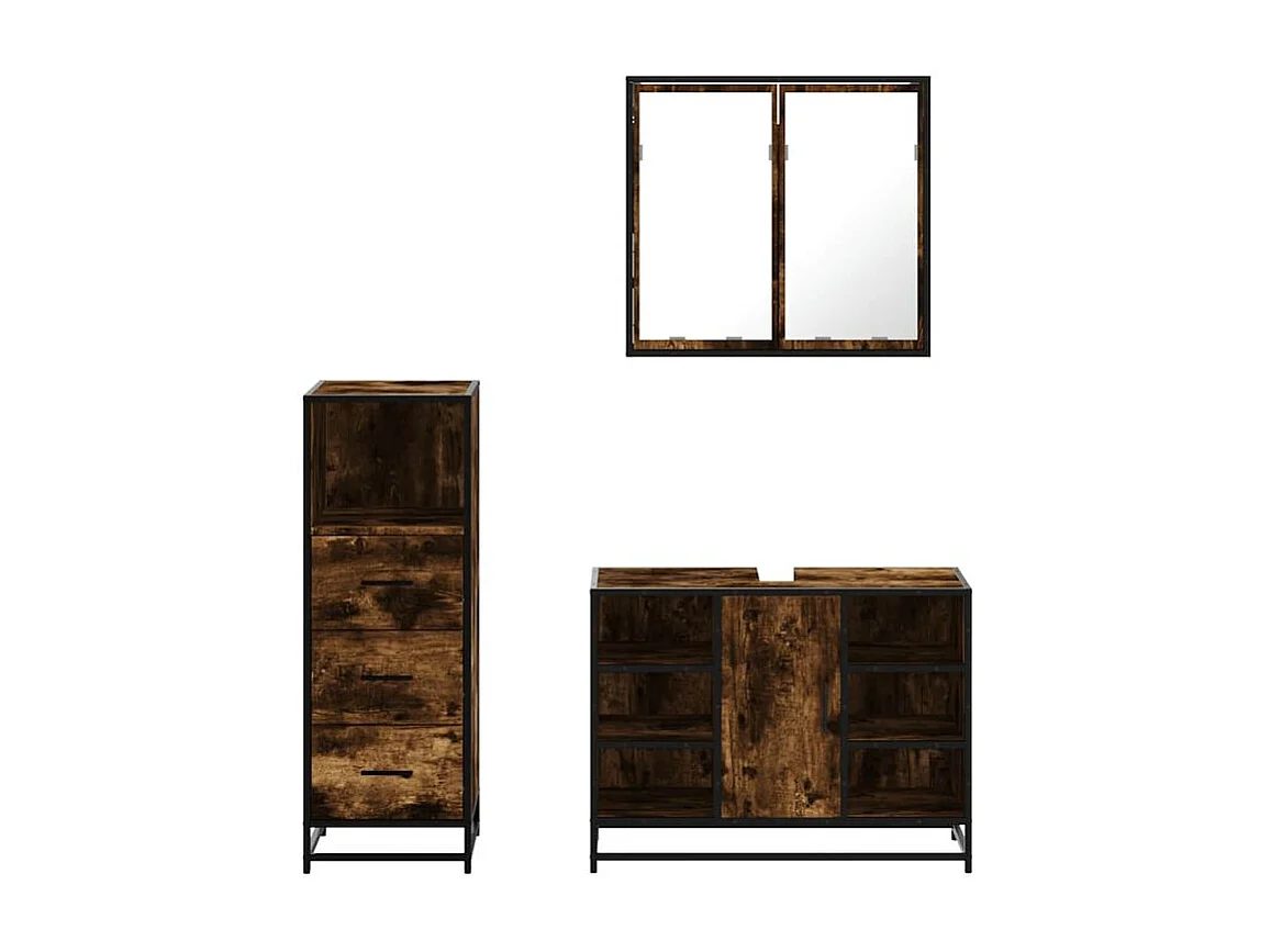 Ensemble de meubles de salle de bain 3 pcs Chêne fumé