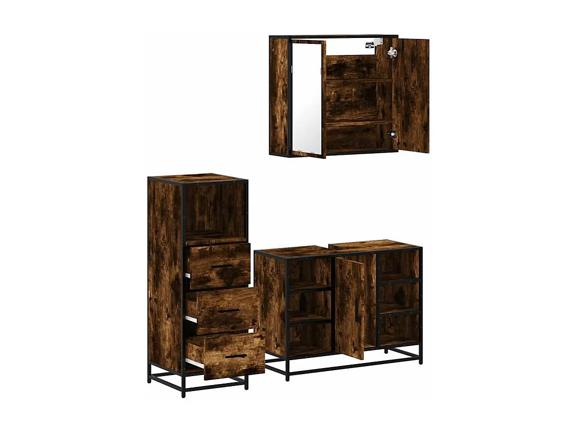 Ensemble de meubles de salle de bain 3 pcs Chêne fumé