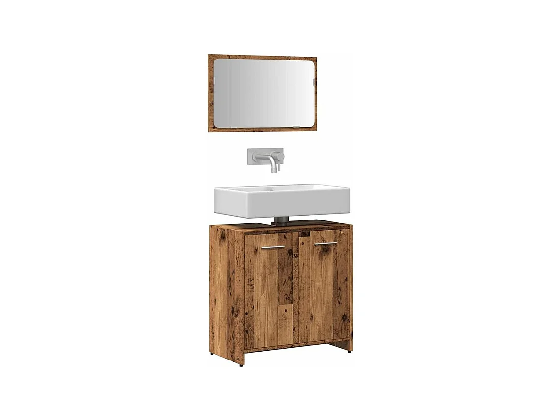 Armoire de salle de bain et miroir vieux bois bois d'ingénierie
