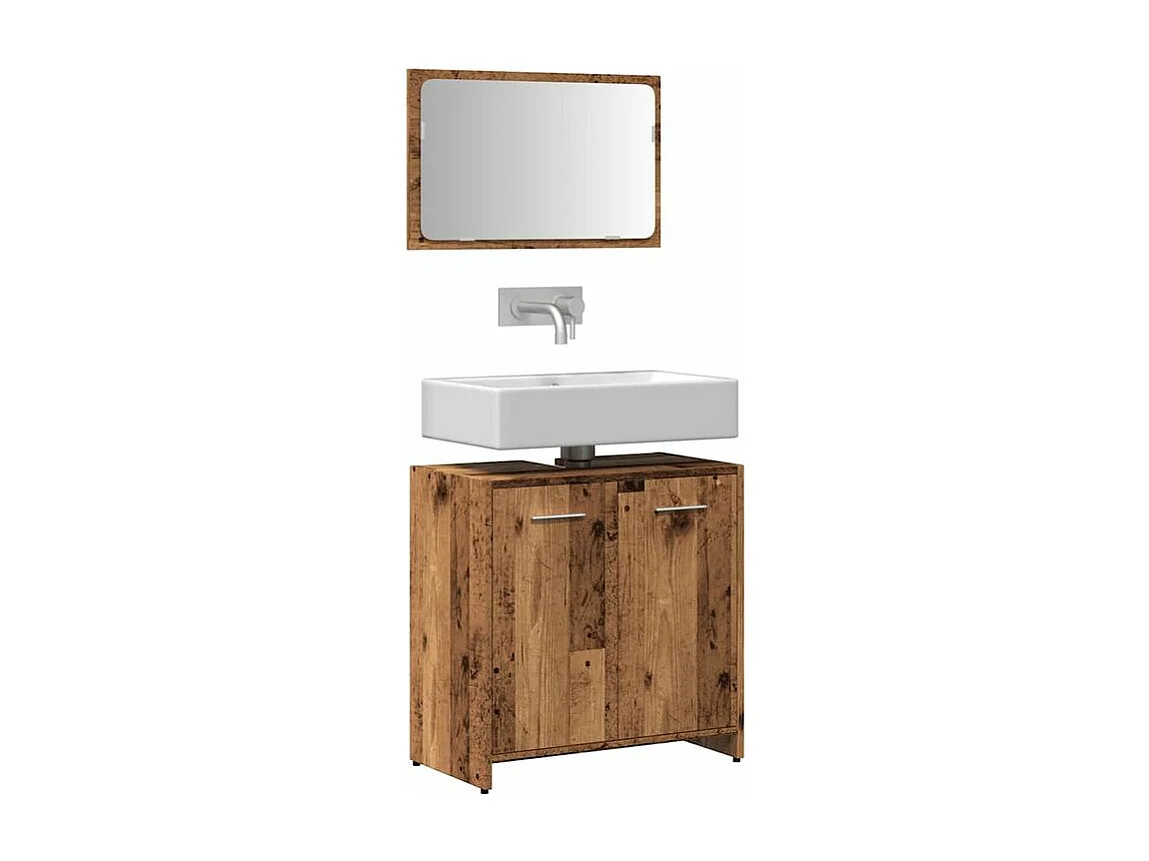 Armoire de salle de bain et miroir vieux bois bois d'ingénierie