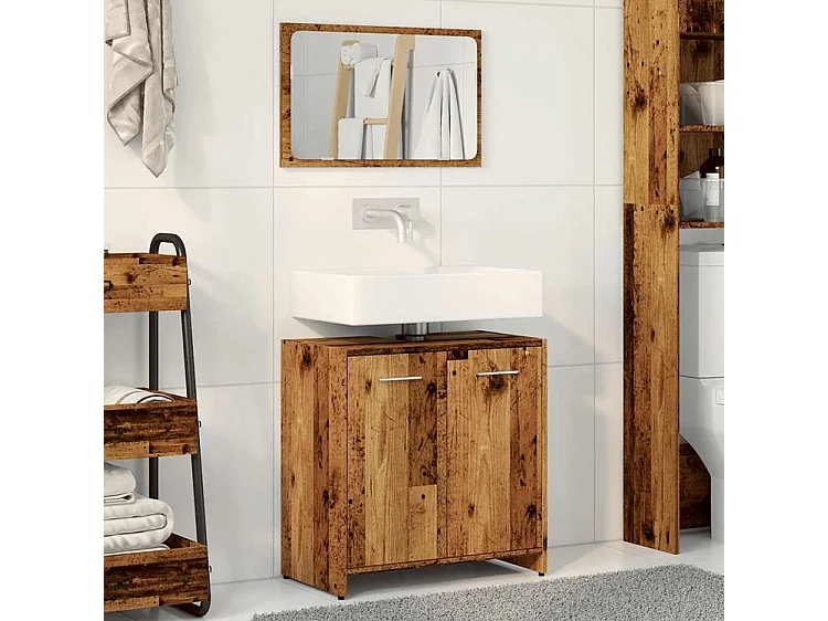 Armoire de salle de bain et miroir vieux bois bois d'ingénierie