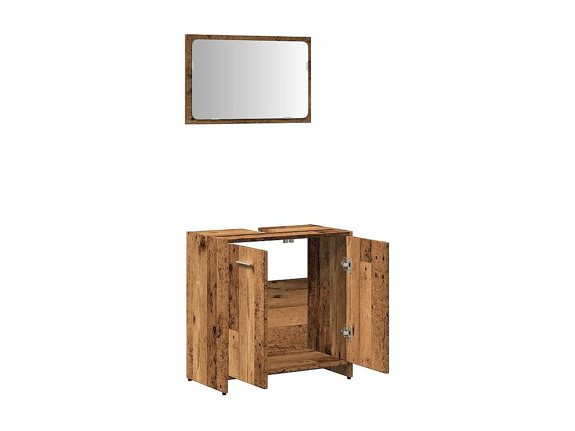 Armoire de salle de bain et miroir vieux bois bois d'ingénierie