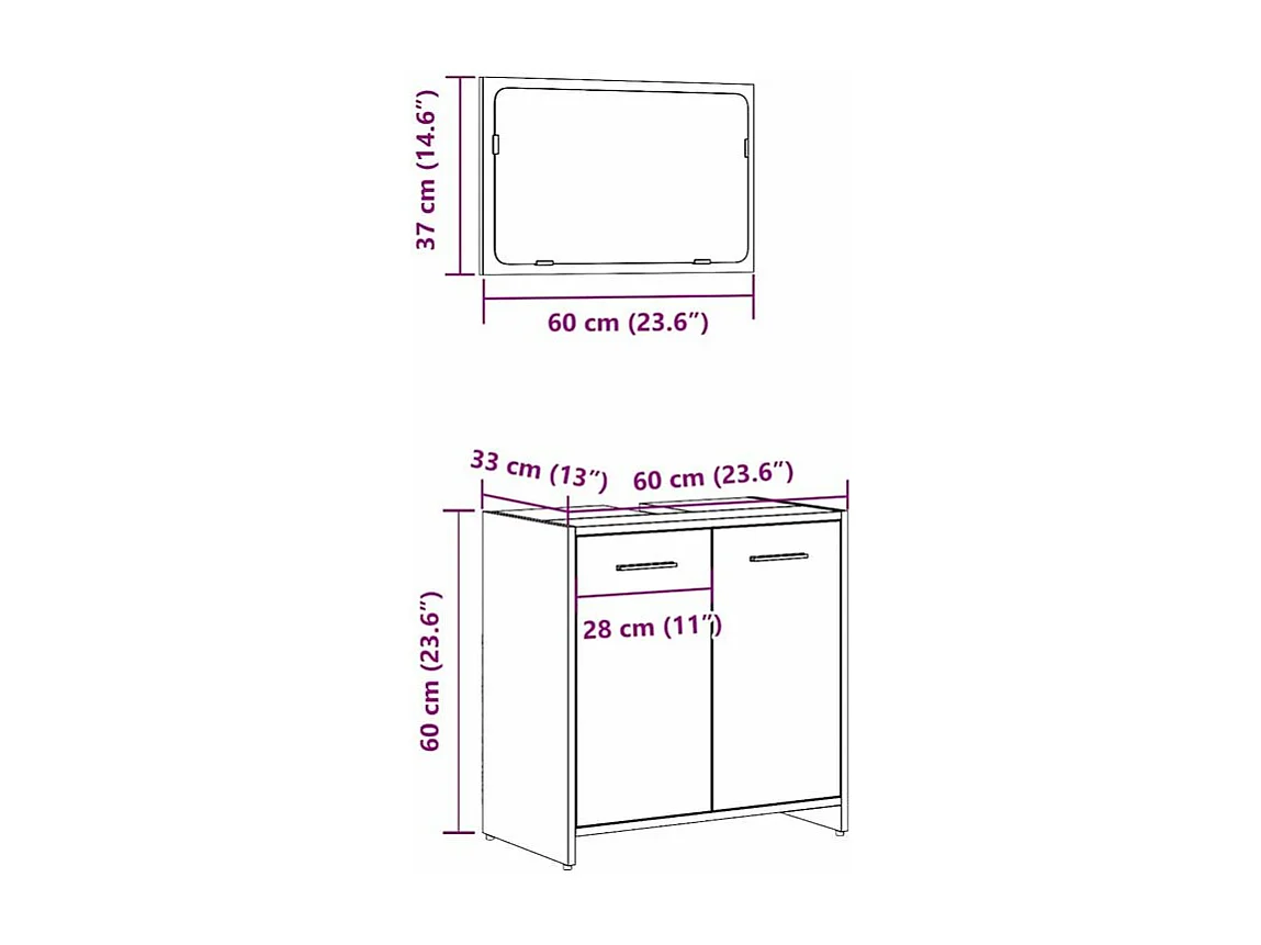 Armoire de salle de bain et miroir vieux bois bois d'ingénierie