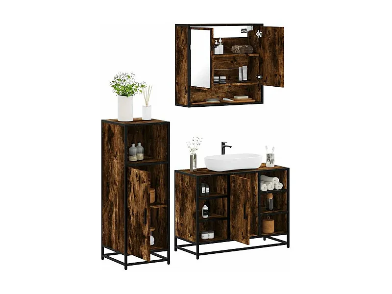 Ensemble de meubles de salle de bain 3 pcs Chêne fumé
